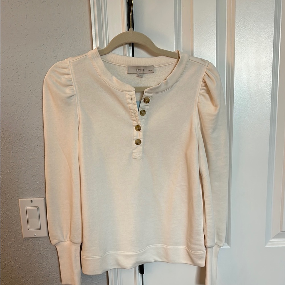 LOFT Cream Long Sleeve Top